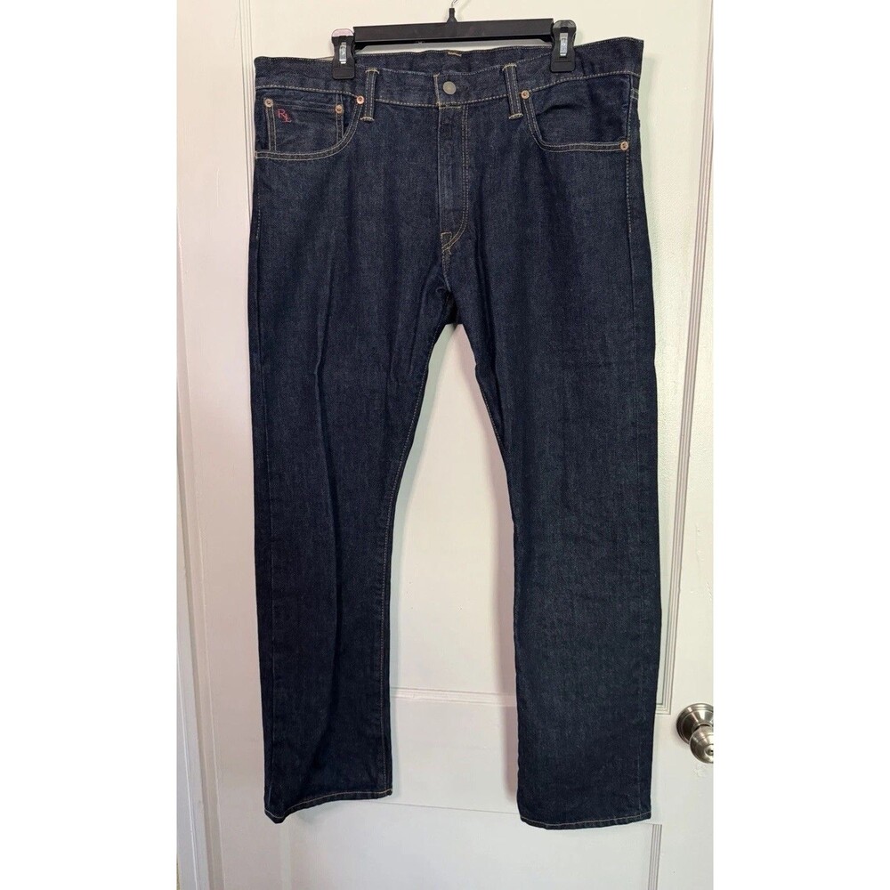 Polo Ralph Lauren R154SD Slim Straight Jeans 36x30 Dark Denim RL Leather Patch - Picture 2 of 14